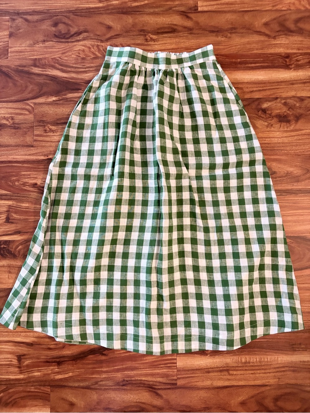 NEW Amour Linen Women’s Mona Maxi Linen Skirt In Green Gingham Small S - Picture 2 of 7